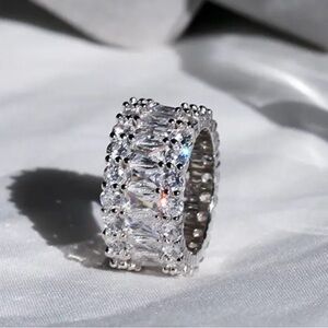 Chunky 18K White Gold Plated Ring With Cubic Zirconia Surrounding The Band